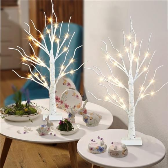 Easter Tree, 2FT Birch Tree with LED Lights, Battery Powered, Timer (2PK) - Picture 3 of 7
